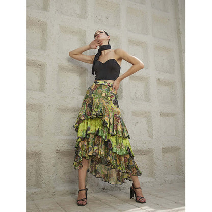 Bhanuni by Jyoti Lime Green Maxi Skirt