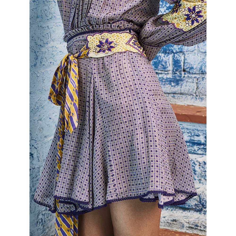 Bhanuni by Jyoti Decisive Yellow and Lilac Dream Purple Mini Skirt