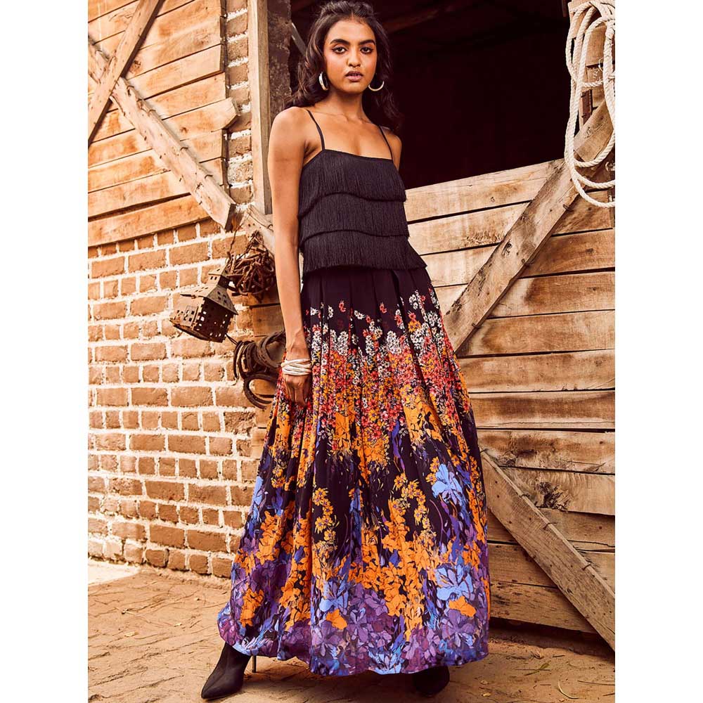 Bhanuni by Jyoti Cobalt Violet and Tangerine Maxi Skirt