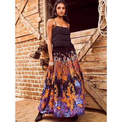 Bhanuni by Jyoti Cobalt Violet and Tangerine Maxi Skirt