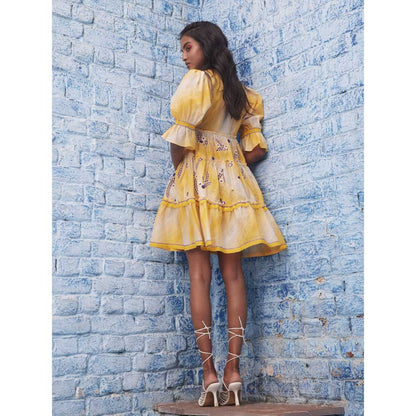 Bhanuni by Jyoti Women Embroidered Macroon Yellow Mini Dress