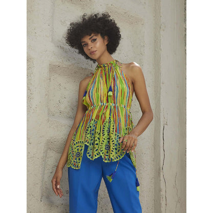 Bhanuni by Jyoti Neon Green Printed Top