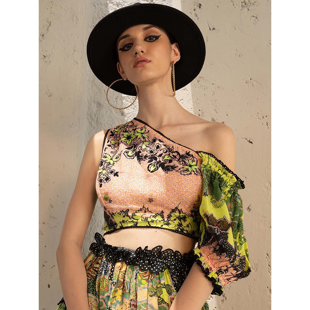 Bhanuni by Jyoti Multi-Colour Printed One Shoulder Crop Top