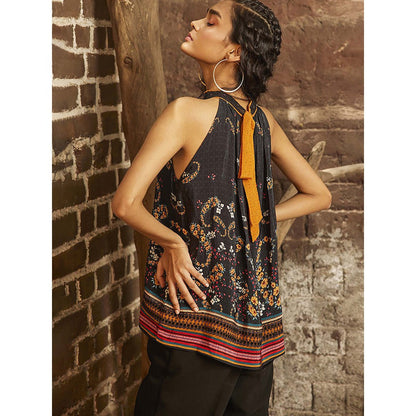 Bhanuni by Jyoti Matte Black Halter Top