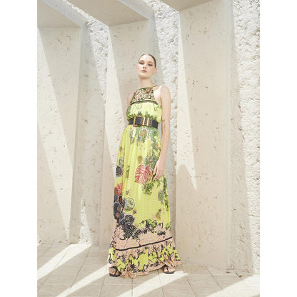Bhanuni by Jyoti Lime Green Maxi Dress with Belt (Set of 2)