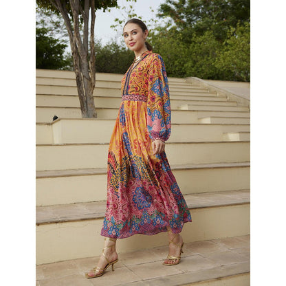 Bhanuni by Jyoti Merigold Mustard Maxi Dress with Belt (Set of 2)