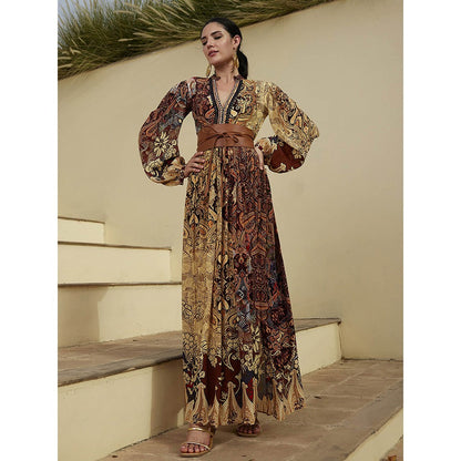 Bhanuni by Jyoti Mahogany Brown Maxi Dress with Belt