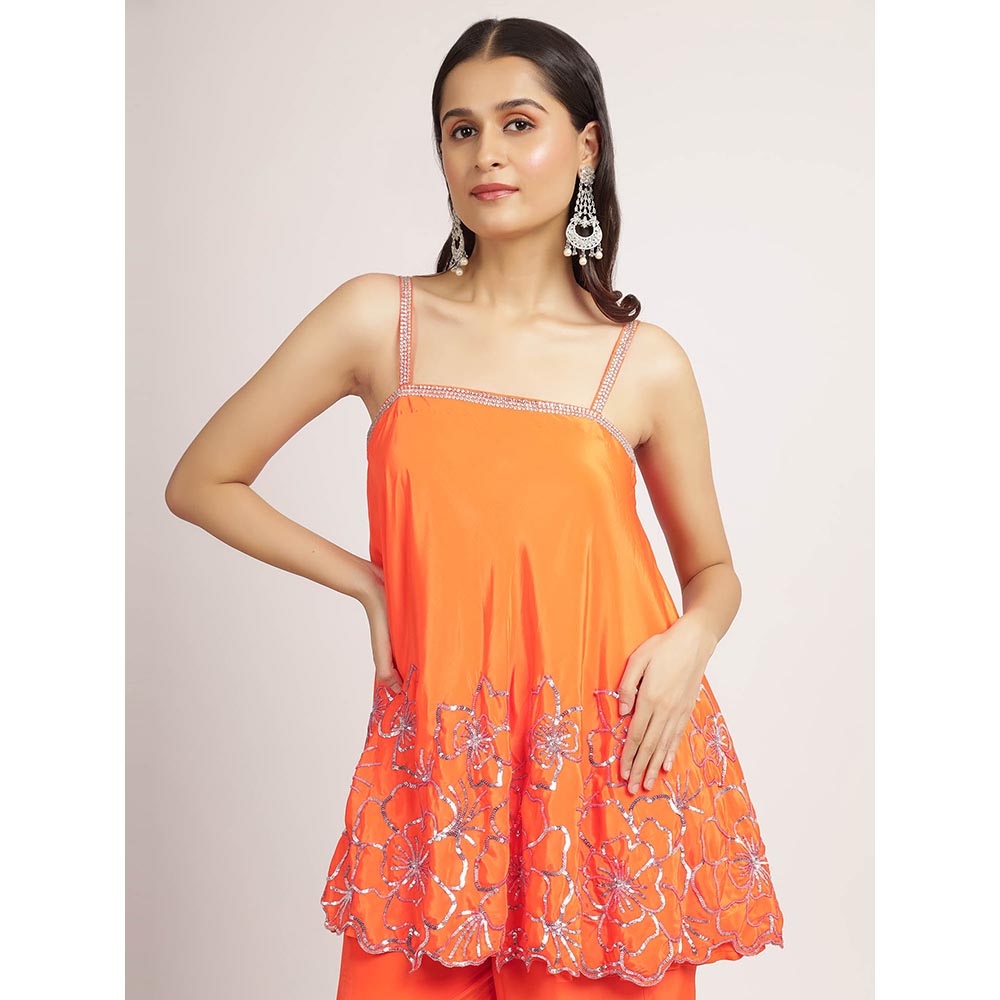 Bha-Sha Orange Hridiya Top With Palazzo