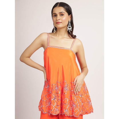 Bha-Sha Orange Hridiya Top With Palazzo
