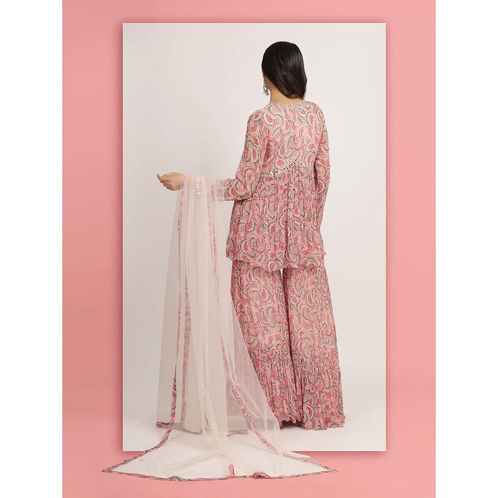 Bha-Sha Pink Mallika Sharara With Peplum Top And Dupatta