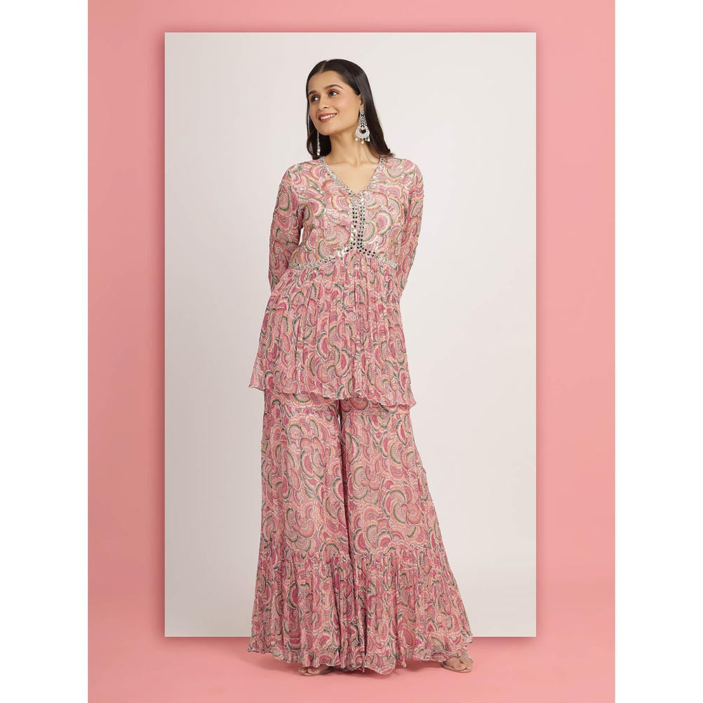 Bha-Sha Pink Mallika Sharara With Peplum Top And Dupatta