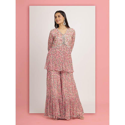 Bha-Sha Pink Mallika Sharara With Peplum Top And Dupatta