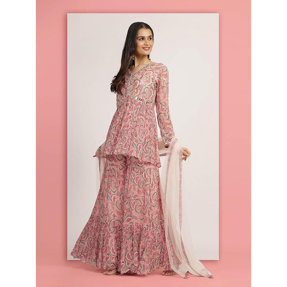Bha-Sha Pink Mallika Sharara With Peplum Top And Dupatta