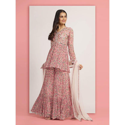 Bha-Sha Pink Mallika Sharara With Peplum Top And Dupatta
