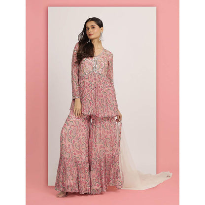 Bha-Sha Pink Mallika Sharara With Peplum Top And Dupatta