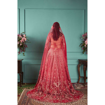 Jigar and Nikita Red Blouse and Lehenga with Dupatta (Set of 3)