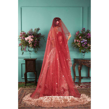 Jigar and Nikita Red Blouse and Lehenga with Dupatta (Set of 3)
