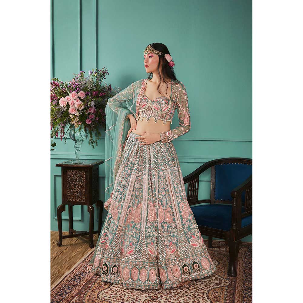 Jigar and Nikita Dark Green with French Floral Motifs (Set of 3)