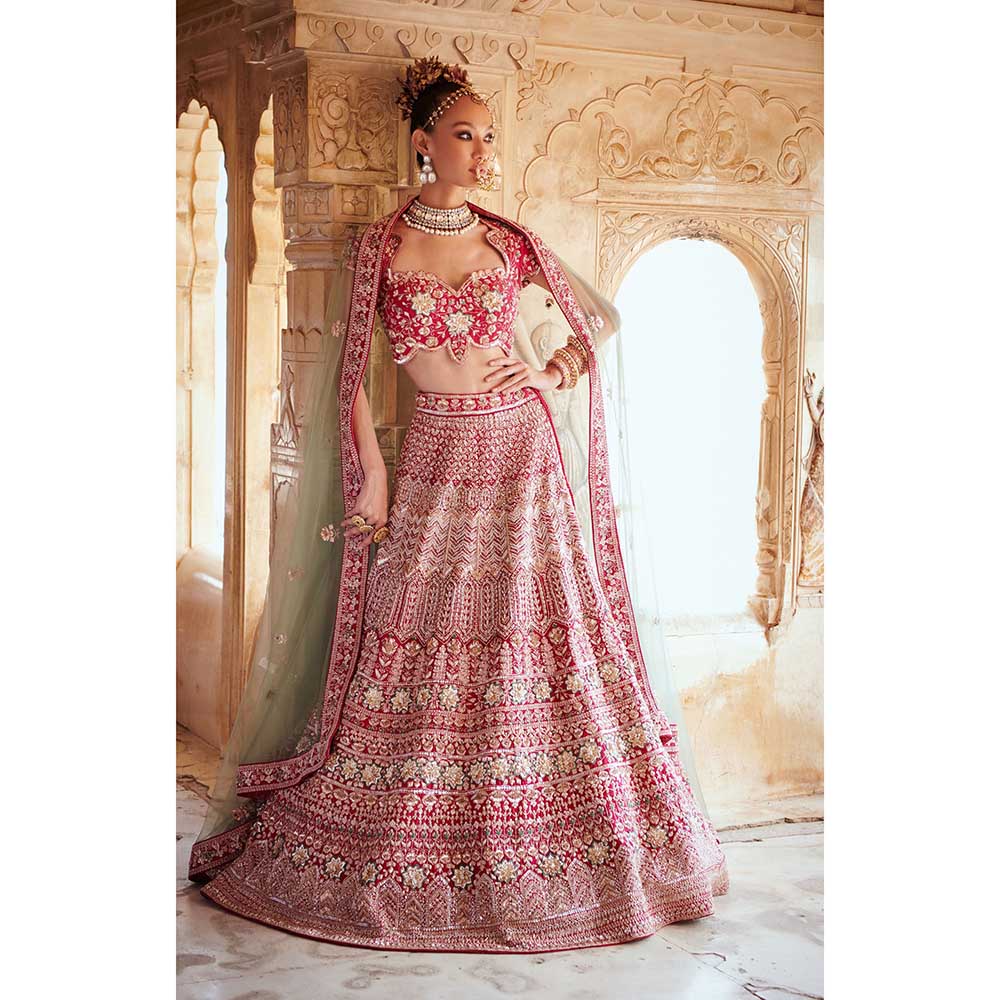Jigar and Nikita Dark Pink Blouse and Lehenga with Dupatta Set (Set of 3)