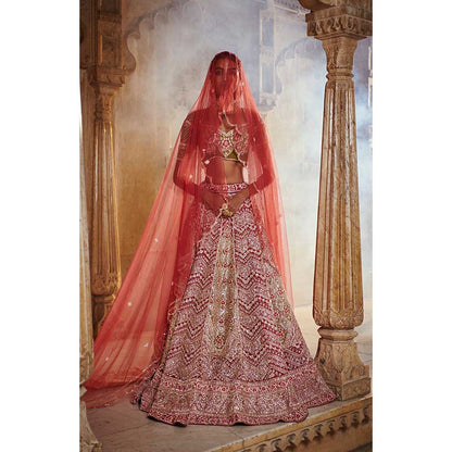 Jigar and Nikita Plum Bridal Blouse and Lehenga with Dupatta (Set of 3)