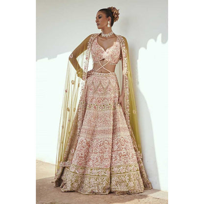 Jigar and Nikita Light Rust Bridal Blouse and Lehenga with Dupatta (Set of 3)