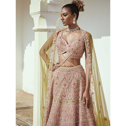 Jigar and Nikita Light Rust Bridal Blouse and Lehenga with Dupatta (Set of 3)