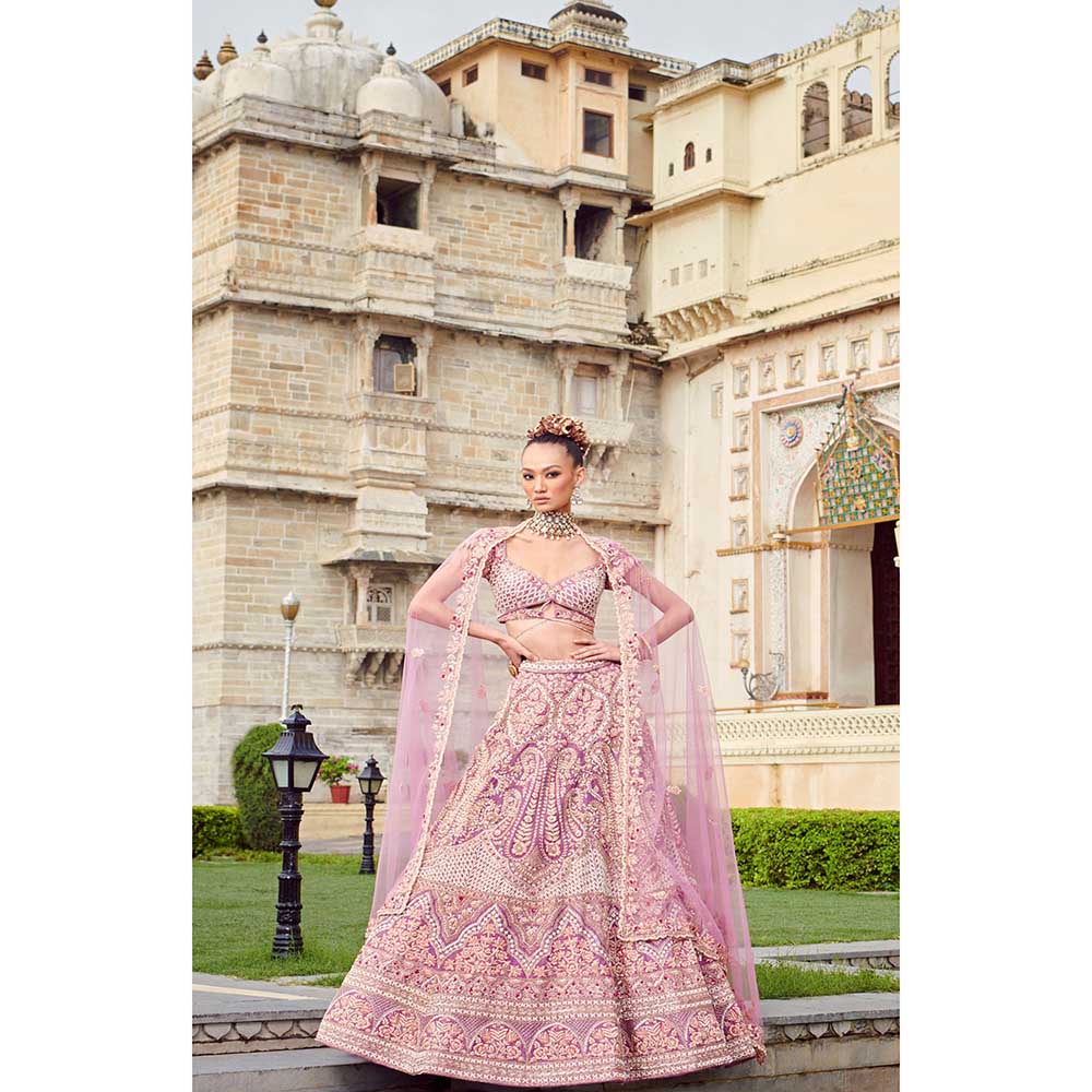 Jigar and Nikita Pastel Lavender Bridal Blouse and Lehenga with Dupatta (Set of 3)