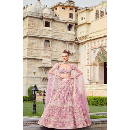 Jigar and Nikita Pastel Lavender Bridal Blouse and Lehenga with Dupatta (Set of 3)
