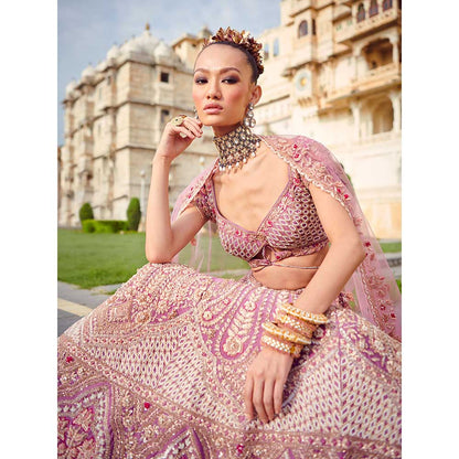 Jigar and Nikita Pastel Lavender Bridal Blouse and Lehenga with Dupatta (Set of 3)