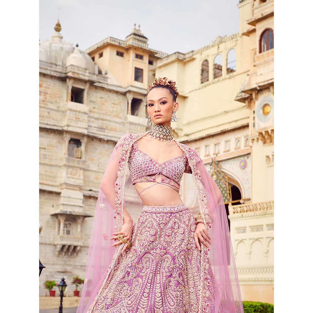 Jigar and Nikita Pastel Lavender Bridal Blouse and Lehenga with Dupatta (Set of 3)