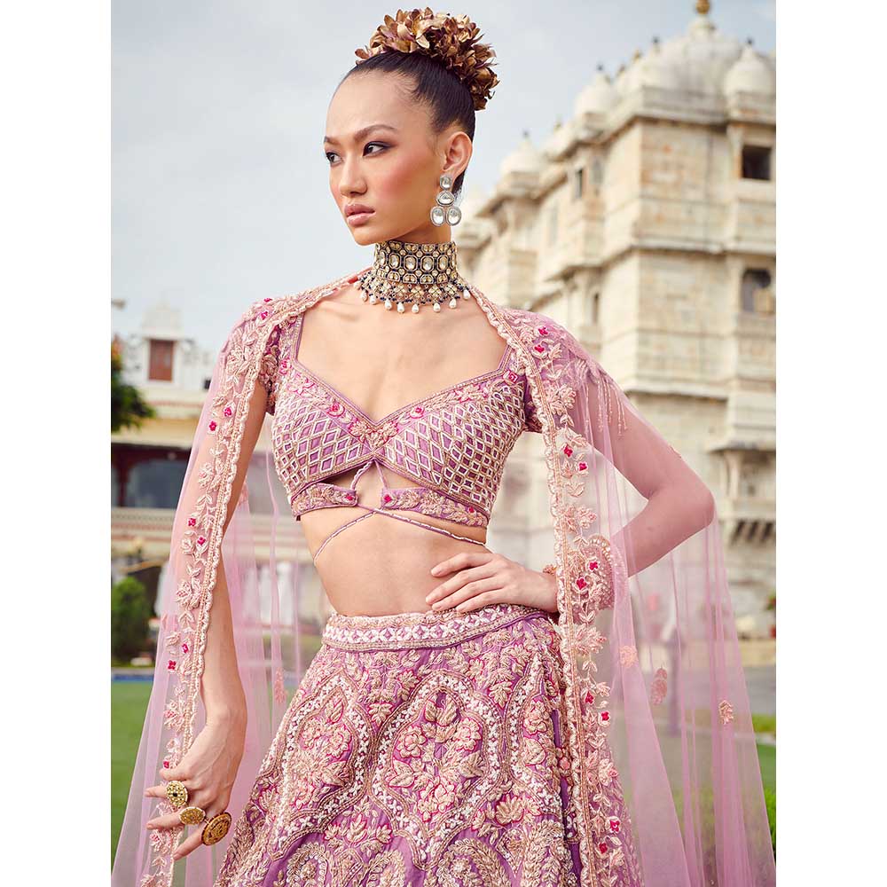 Jigar and Nikita Pastel Lavender Bridal Blouse and Lehenga with Dupatta (Set of 3)