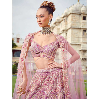 Jigar and Nikita Pastel Lavender Bridal Blouse and Lehenga with Dupatta (Set of 3)