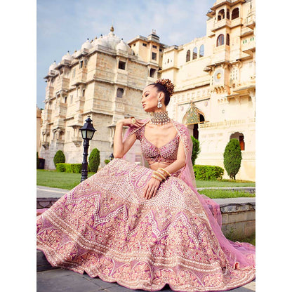 Jigar and Nikita Pastel Lavender Bridal Blouse and Lehenga with Dupatta (Set of 3)