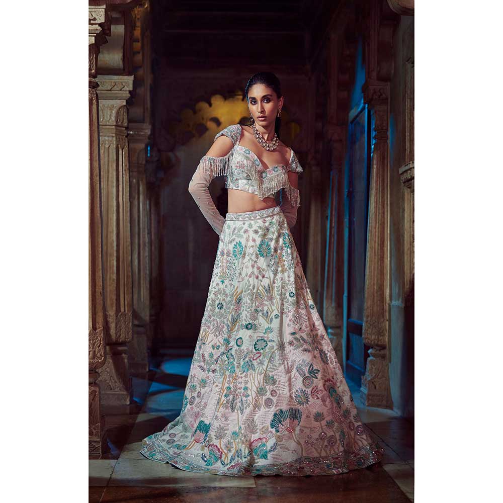 Jigar and Nikita Flamingo Blouse and Lehenga with Dupatta (Set of 3)