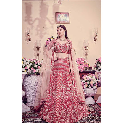 Jigar and Nikita Cranberry Red Blouse and Lehenga with Dupatta (Set of 3)