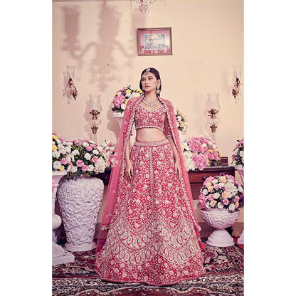 Jigar and Nikita Ruby Pink Blouse and Lehenga with Dupatta (Set of 3)
