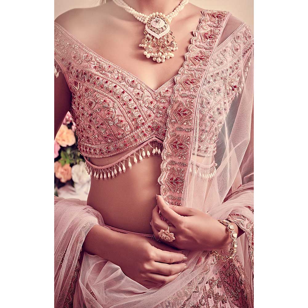 Jigar and Nikita Blush Pink Blouse and Lehenga with Dupatta (Set of 3)
