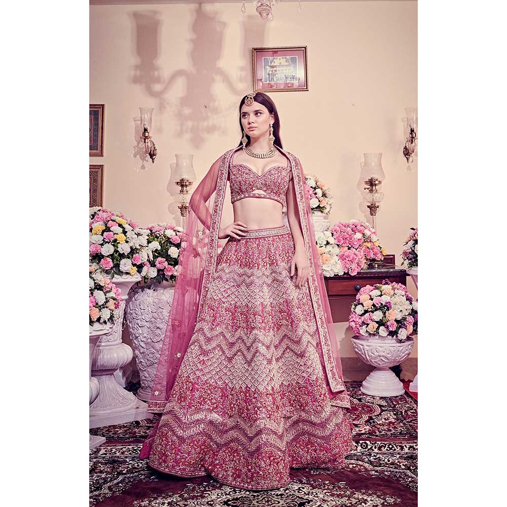 Jigar and Nikita Mulberry Pink Blouse and Lehenga with Dupatta (Set of 3)