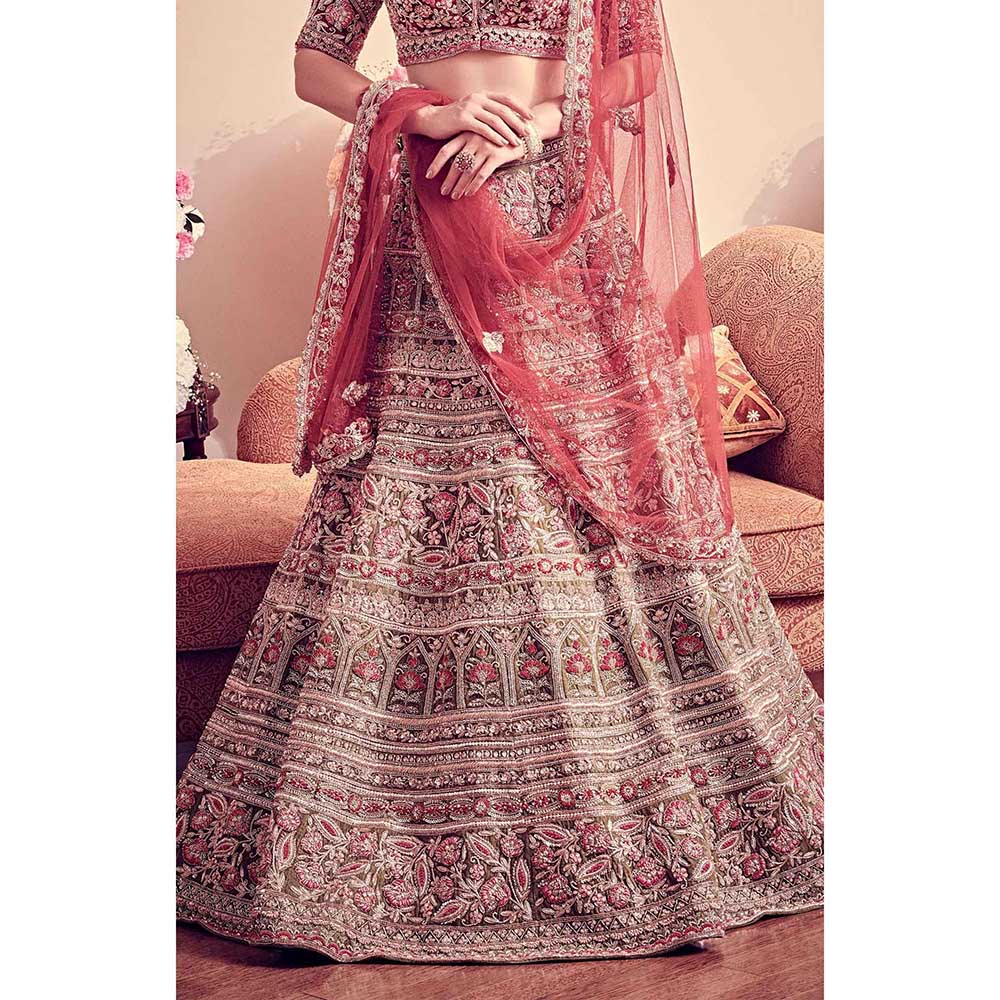 Jigar and Nikita Olive Green Blouse and Lehenga with Dupatta (Set of 3)