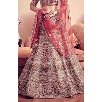 Jigar and Nikita Olive Green Blouse and Lehenga with Dupatta (Set of 3)