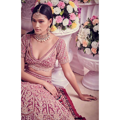 Jigar and Nikita Dull Magenta Blouse and Lehenga with Dupatta (Set of 3)