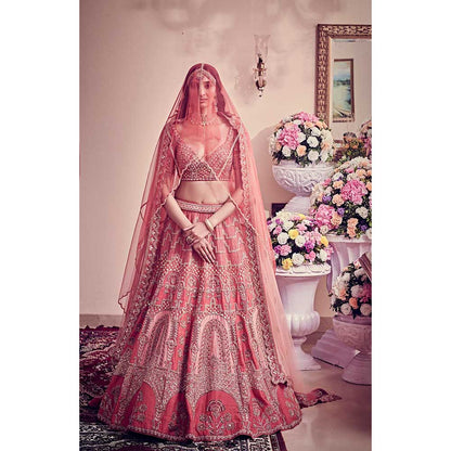 Jigar and Nikita Scarlet Red Blouse and Lehenga with Dupatta (Set of 3)