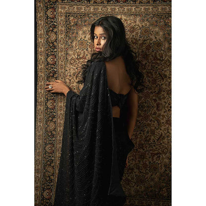 Jigar and Nikita Black Silk Saree With Petticoat And Stitched Blouse