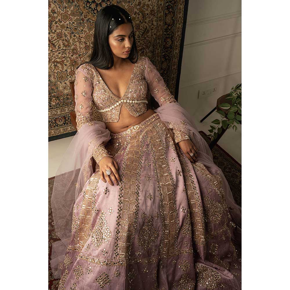Jigar and Nikita Pink Net Lehenga With Blouse And Dupatta (Set of 3)