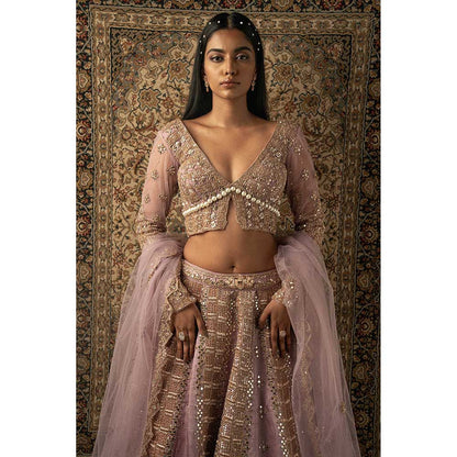 Jigar and Nikita Pink Net Lehenga With Blouse And Dupatta (Set of 3)