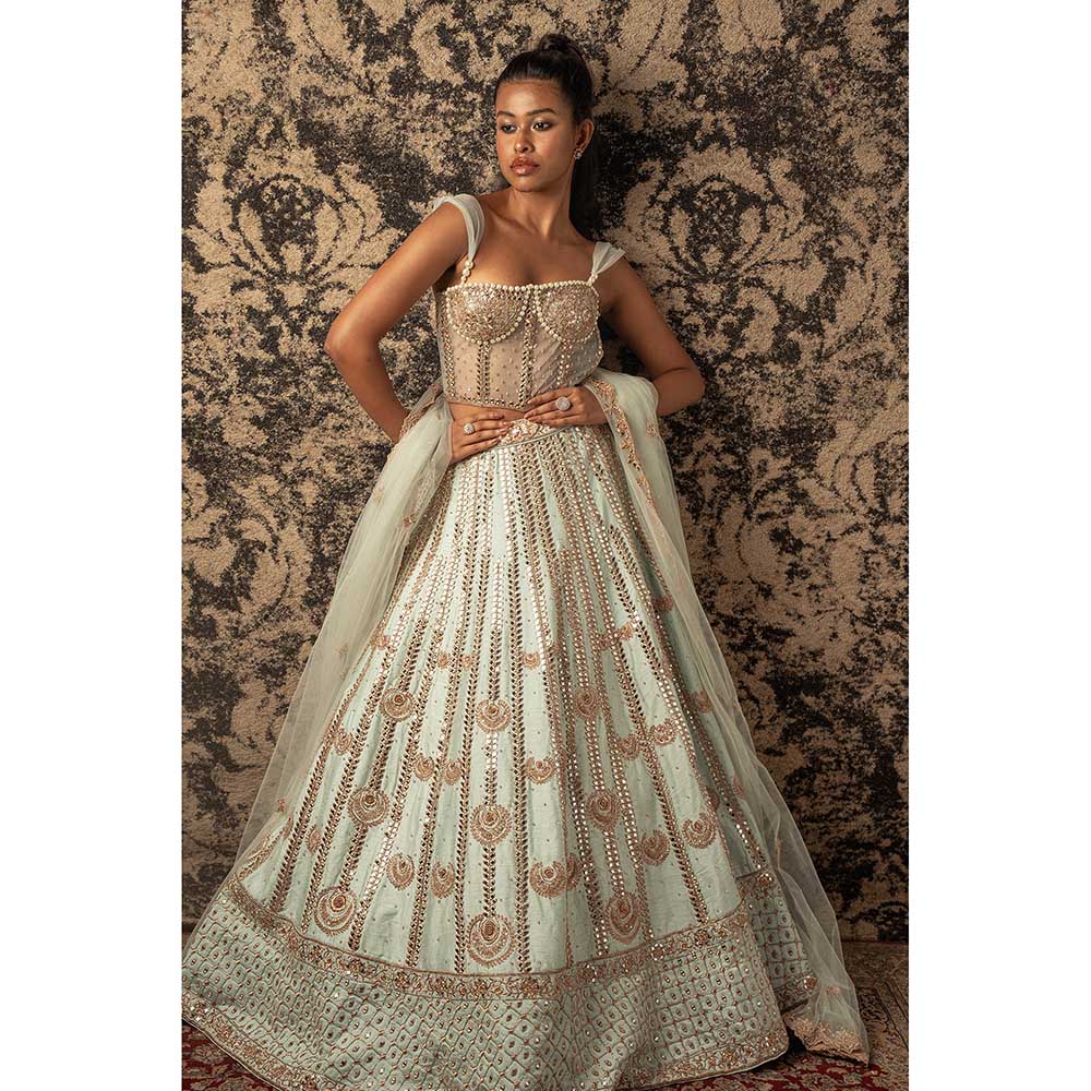 Jigar and Nikita Mint Green Silk Lehenga With Blouse And Dupatta (Set of 3)