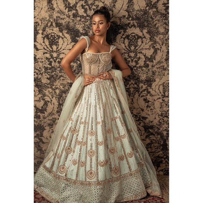 Jigar and Nikita Mint Green Silk Lehenga With Blouse And Dupatta (Set of 3)