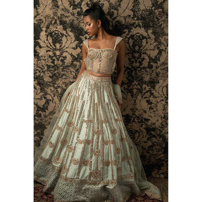 Jigar and Nikita Mint Green Silk Lehenga With Blouse And Dupatta (Set of 3)