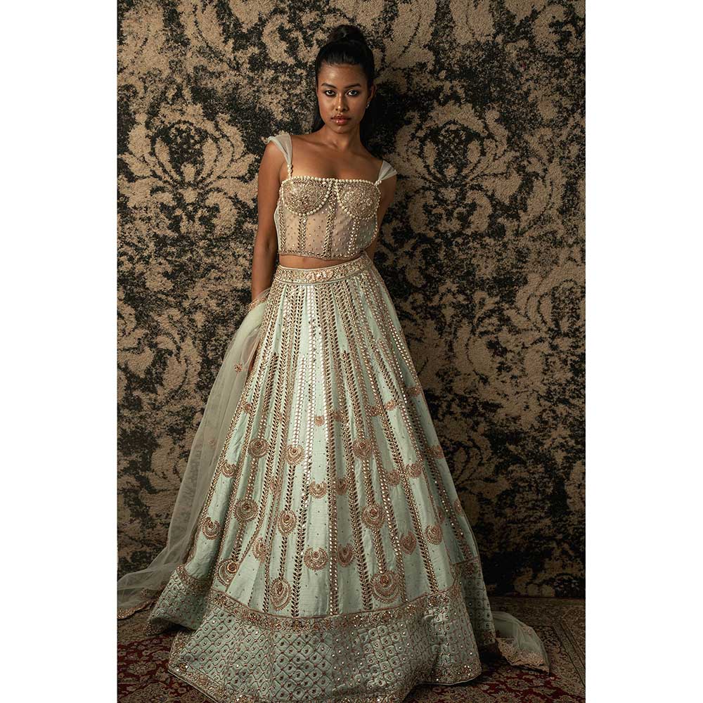 Jigar and Nikita Mint Green Silk Lehenga With Blouse And Dupatta (Set of 3)