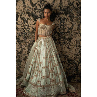 Jigar and Nikita Mint Green Silk Lehenga With Blouse And Dupatta (Set of 3)